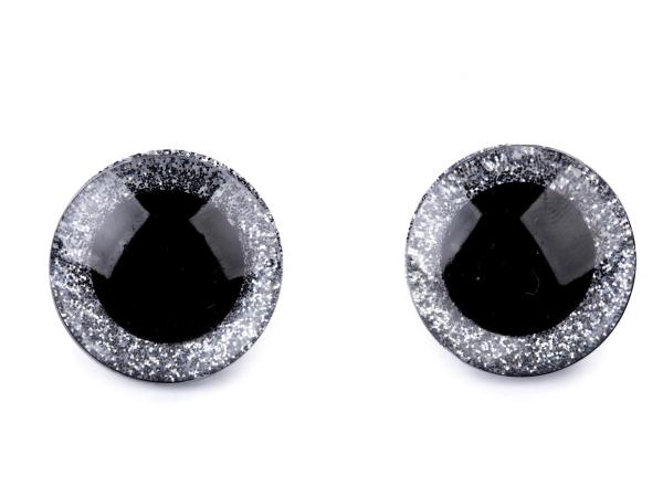Augen mit Sicherung Ø 25 mm (2 Stück) Schwarz/Transparent mit Silbernem Glitter Rand